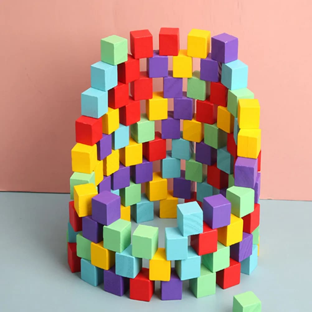 100Pcs Colorful Wooden Cube Blocks Set Early Education Teaching Aid Small Child Building Creative Inspiration Learning Fun
