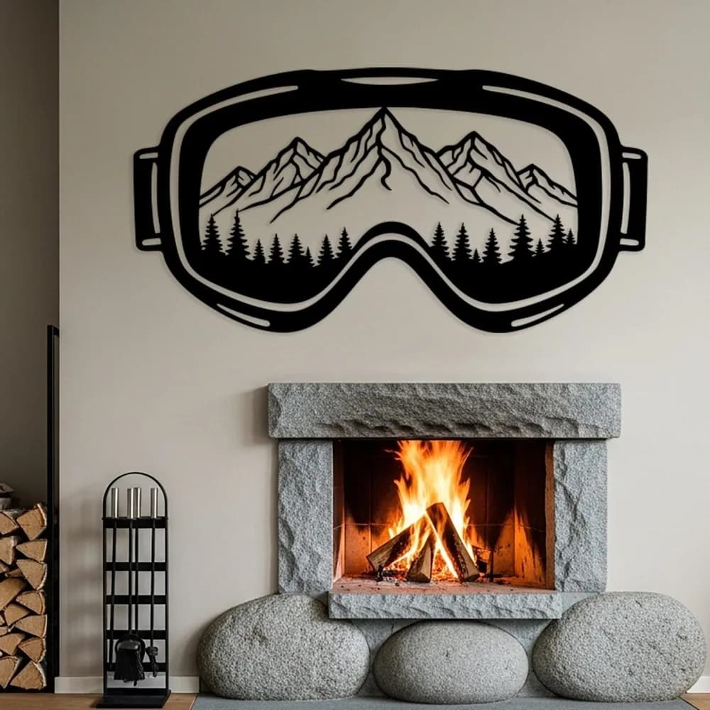 CIFBUY Mountain Ski Goggle Metal Tin Sign,Winter Landscape Horizontal Wall Art,Outdoor Decor for Winter Cabin