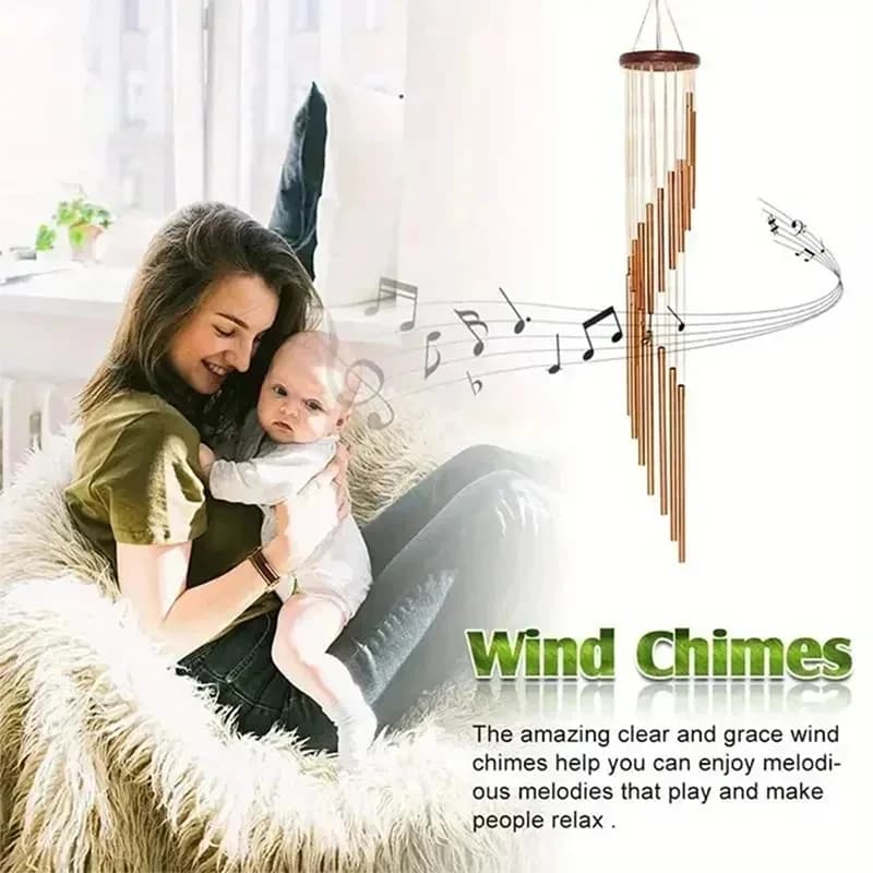 【F】12 Tubes Aluminum Alloy Wind Chimes With Hook Gold/Silver Bells Rotatable For Outside Home Wedding Party Decoration Gifts