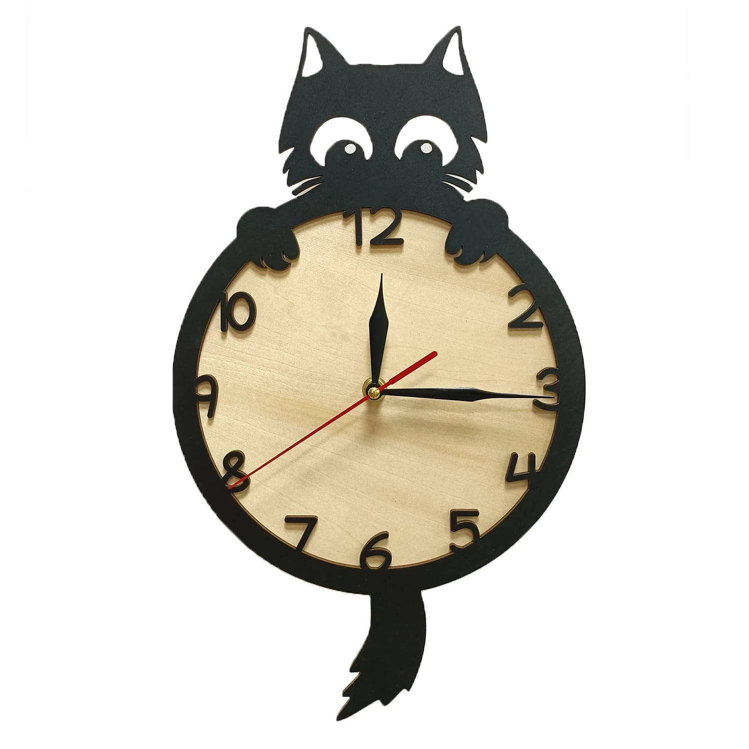 Wooden wall clock for cats with mobile tail for pet store Home decorations Silent wooden clock Wall clock swinging pendulum for black cats