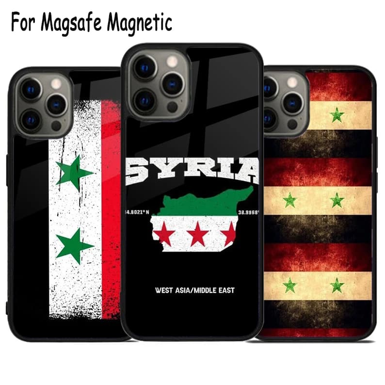 Cover per telefono con bandiera della Siria e ricarica wireless per iPhone 17 Air 15 16 16e 14 13 11 12 Pro Max Plus, cover magnetica Magsafe con paraurti