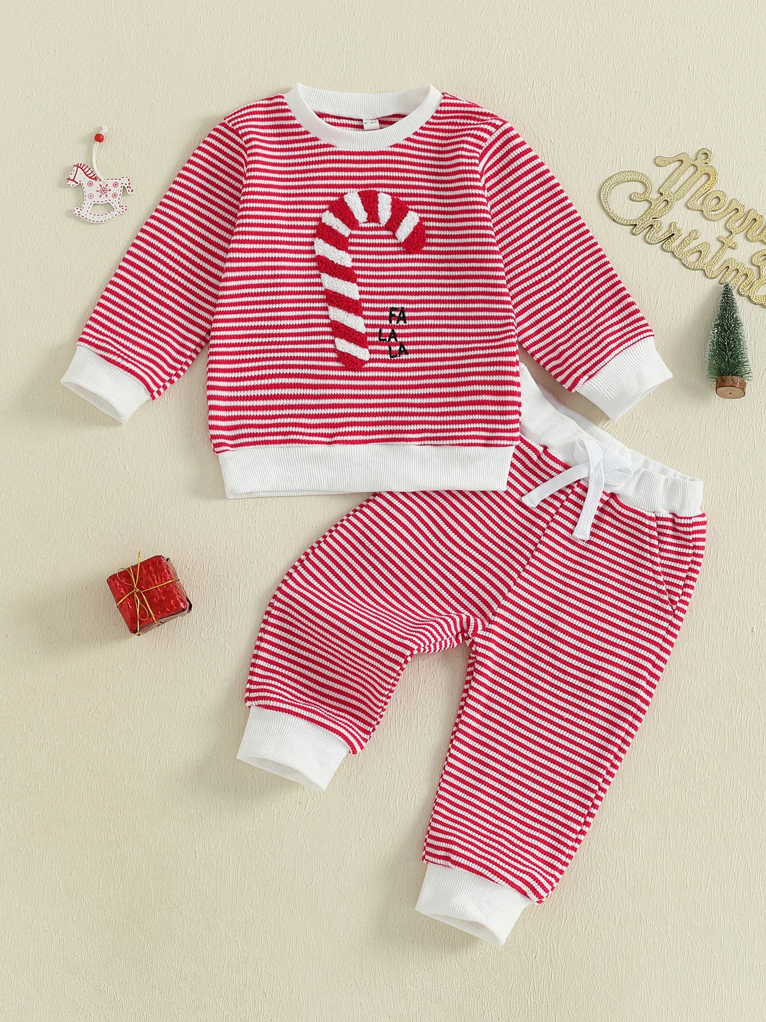 Christmas outfits for newborns Top with volant and leggings with reindeer print Set of 2-piece dresses with hair band with bow for small children