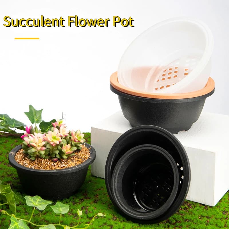 Vasi da fiori succulenti rotondi in plastica Vaso succulente Piccola pianta verde Vaso da fiori Fioriera da giardino Vaso da fiori per la decorazione del desktop