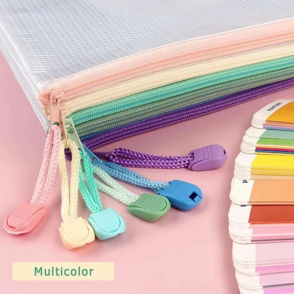 5pcs A4 Mesh Zipper Pouch Large Capacity Waterproof Document Organizer Bag with Lanyard File Folder Organizer