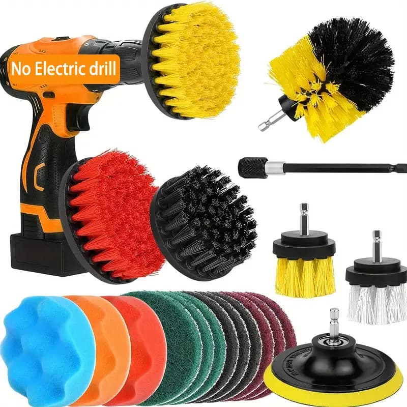 Set of electric brushes for cleaning, electric drill head, soft sponge for cleaning the car, hard brush for washing the car, bathroom brush
