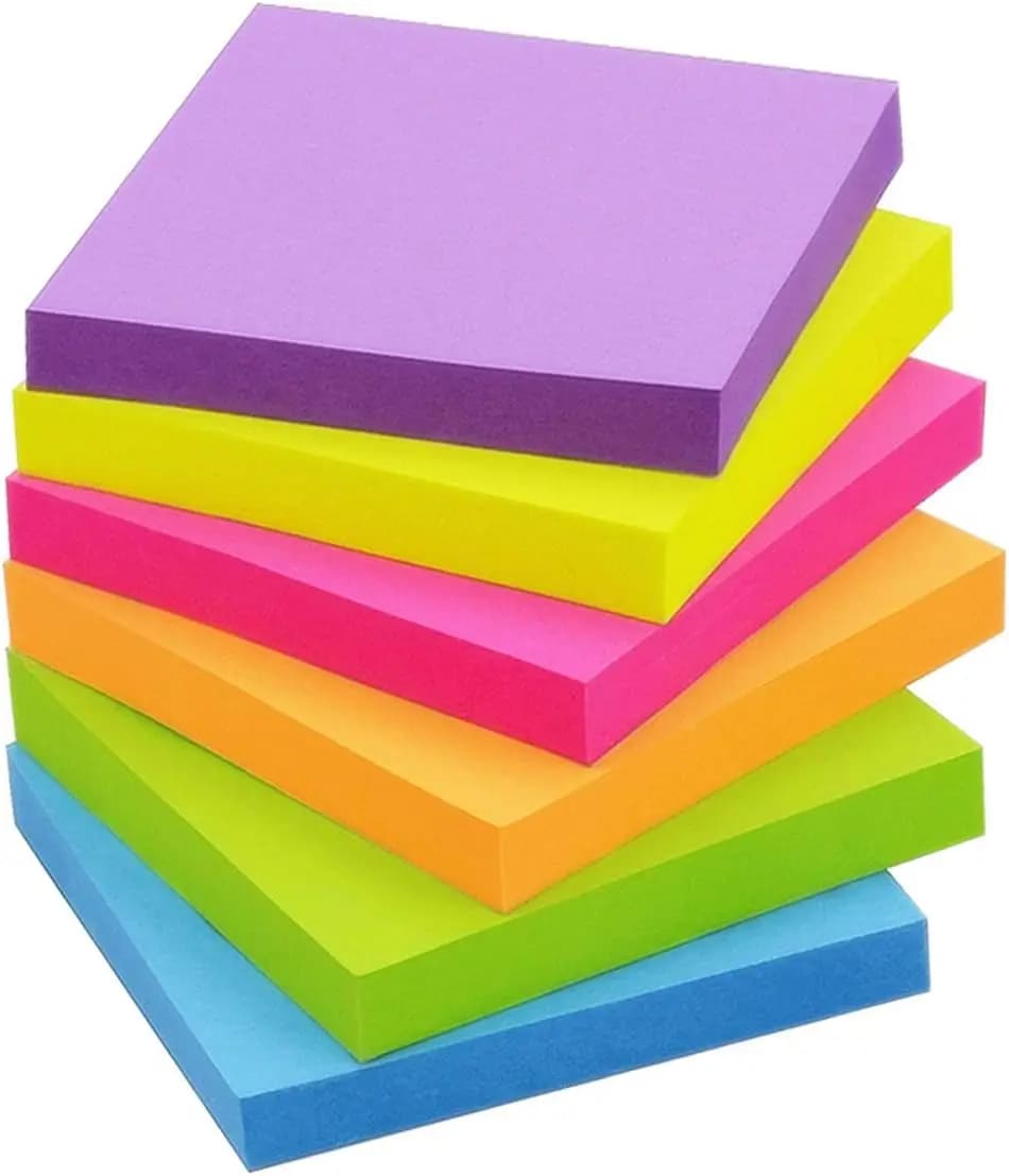Bright Color Self-Stick Sticky Notes 3x3 Inch, 6 Pack, 100 Sheets per Pad, Total 600 Sheets for Reminders on Monitor, Door, Wall