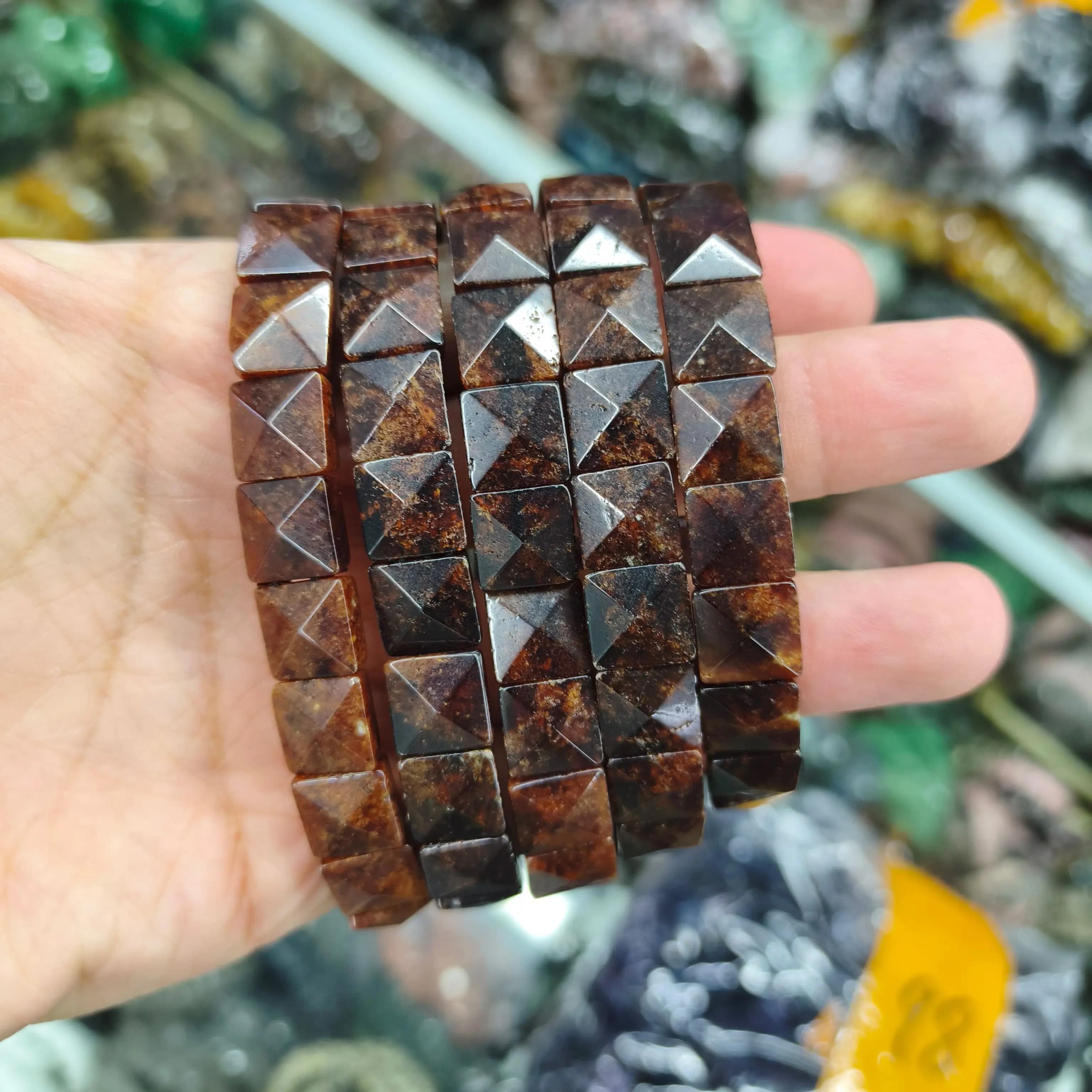Natural 10x10mm square Shape Faceted Stone Orange Garnet Citrine Agate Amethyst Bracelets Bangles Energy for Women Wholesale