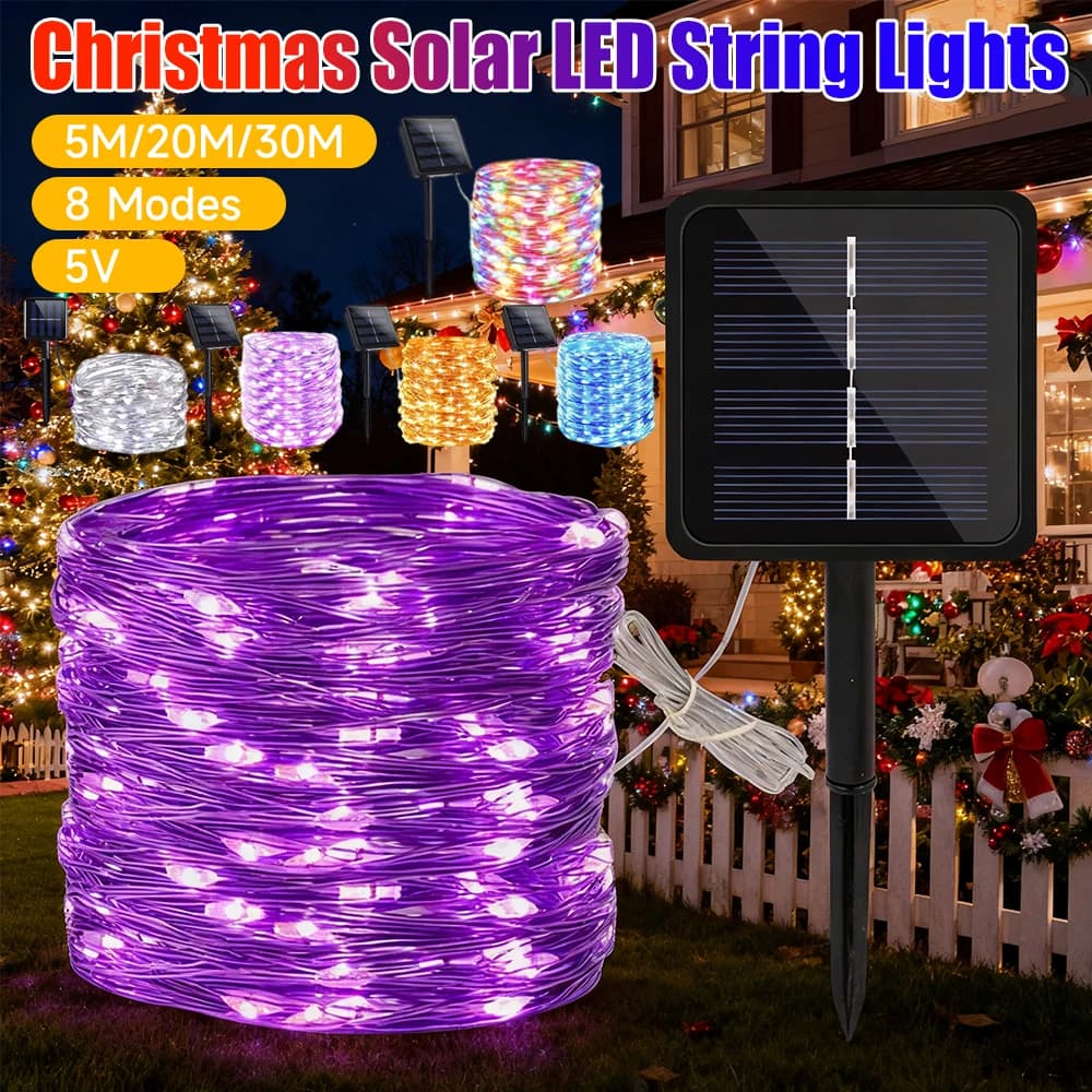 Corda solare esterna Luce Impermeabile Giardino Decorazione natalizia 5M/20M/30M Ghirlanda di Natale Tubo Luce della stringa Fata Striscia Lampada solare