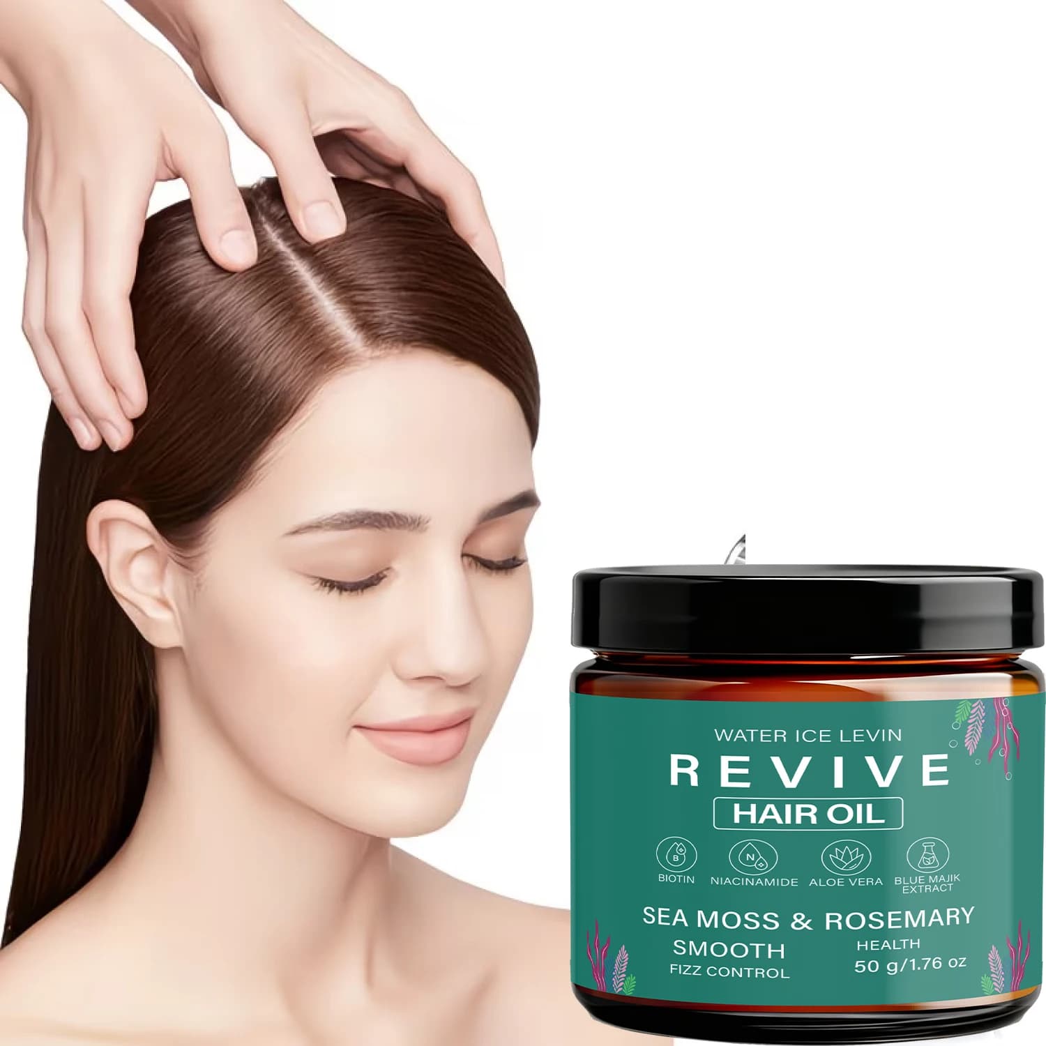 Olio Rivitalizzante per Capelli con Muschio Marino e Rosmarino - Arricchito con Biotina, Cheratina e Caffeina, Anti-Crespo, Idratante per Tutti i Tipi di Capelli