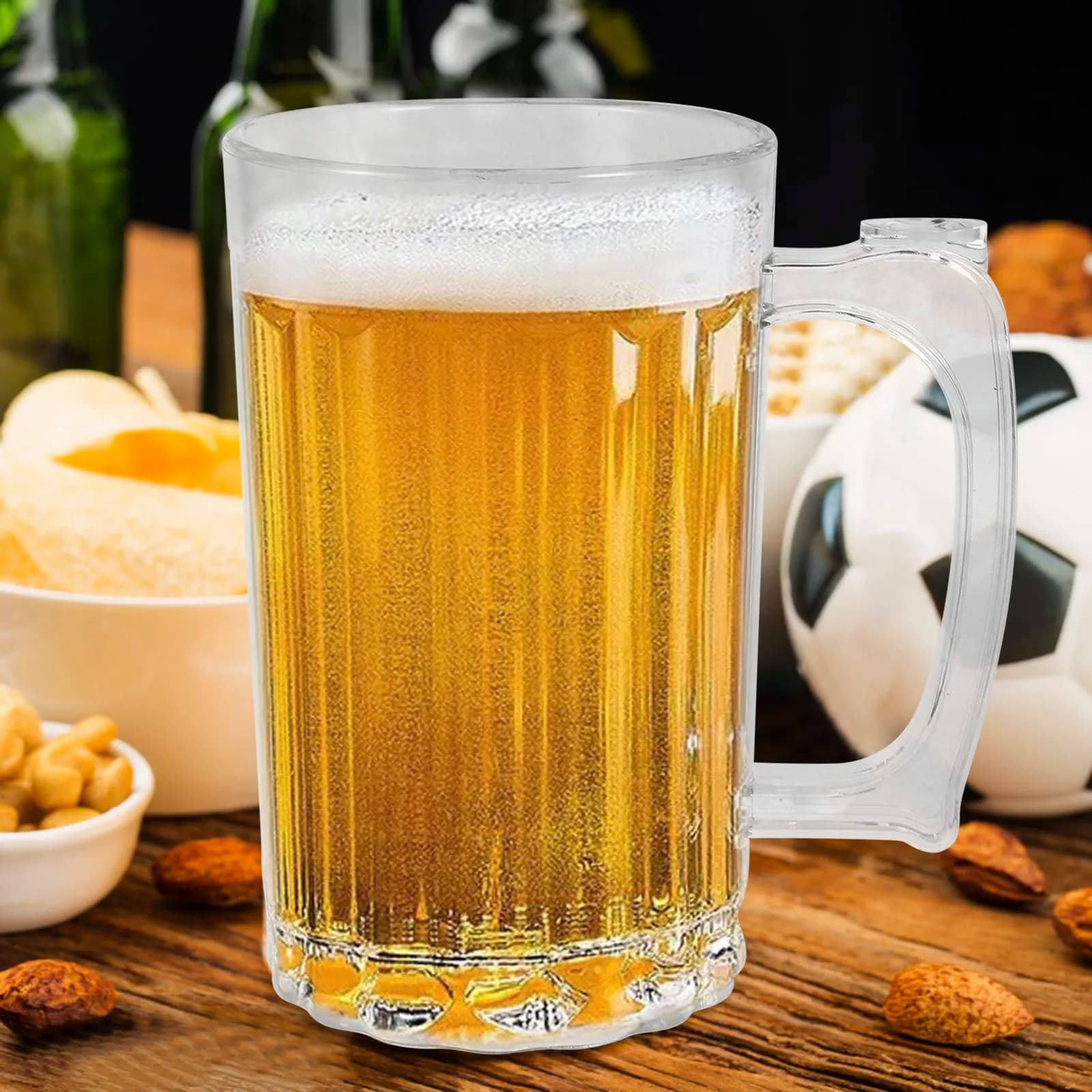 Boccale da Birra Grande in Acrilico con Manico, Bicchiere per Acqua da 390ml, Articoli per Bar, Hotel e Ristoranti
