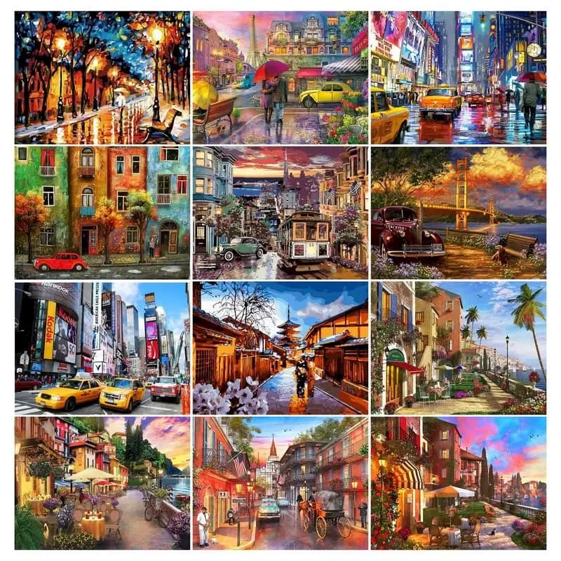 Painting By Numbers For Adults Kids New York Street Scenery Diy Oil Paints Kits With Framed Art Supplies Birthday Gifts