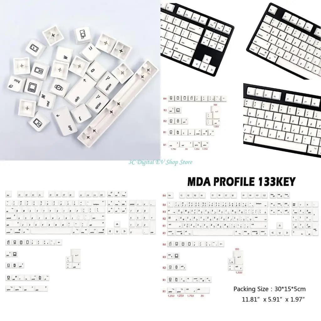 E74D for Key Caps 133-Key Dye Sublimation PBT Keycaps MAC-style MDA Profile for MX Switches Mechanical Keyboard Japanese Engl