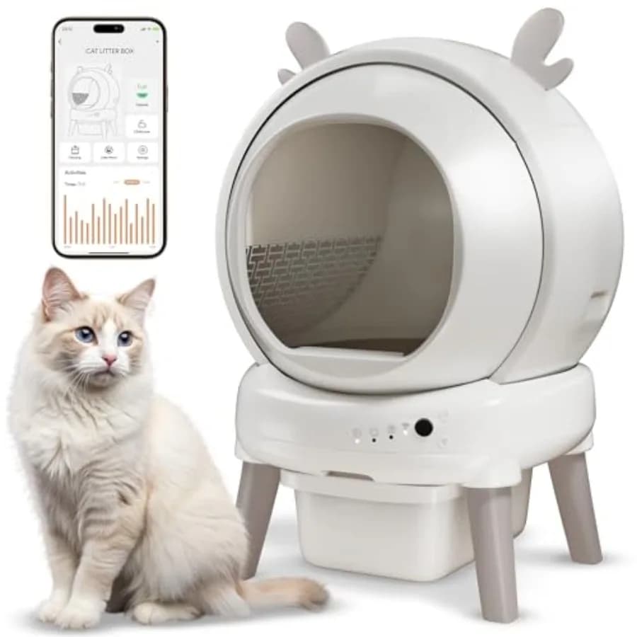 Self Cleaning Litter Box, Automatic Litter Box with Odor Control for Multiple Cats, Cute Ear Shaped Design, Large Capacity with