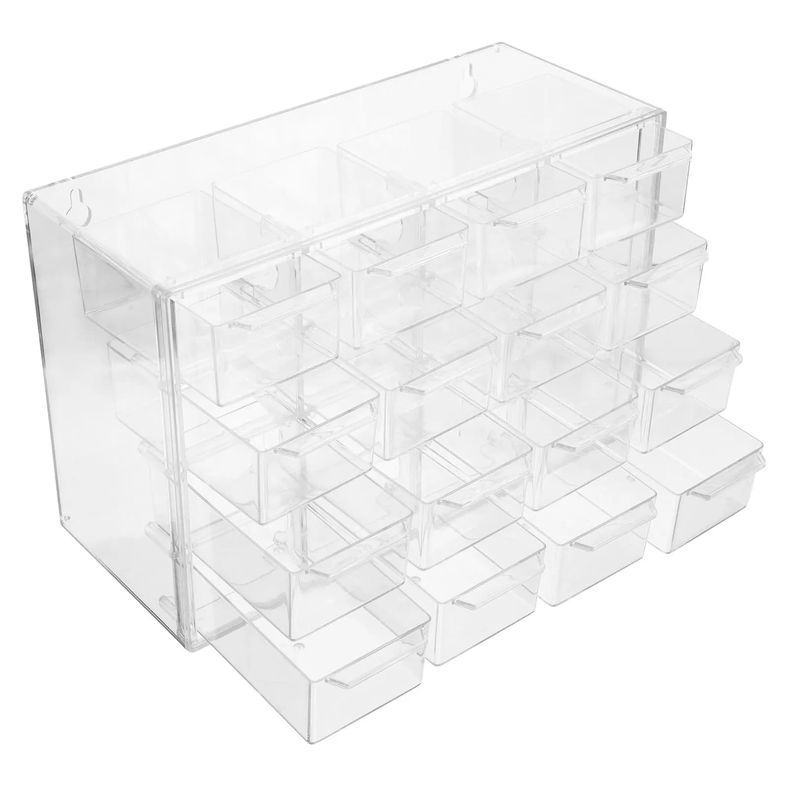 Transparent Plastic Bearing Box with 16 Parts, Organizer with Drawers for Earrings, Rings, Cosmetics, Chancellery, Desk