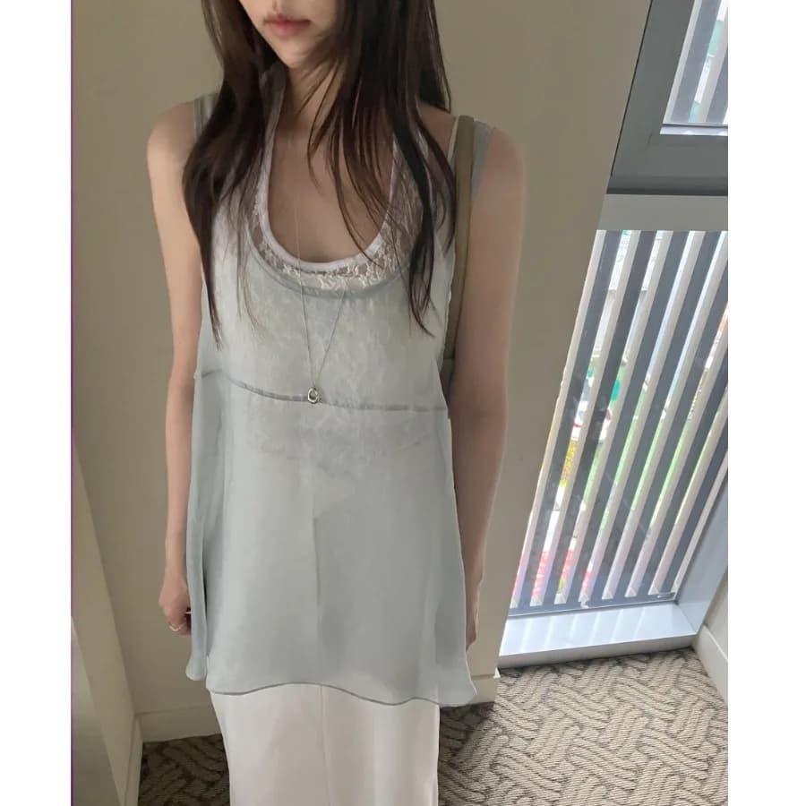 Casual Style Mesh Vest Top Overlap Wear Dress Women's Clothing Mid-Length Single Piece Summer Season Made in China