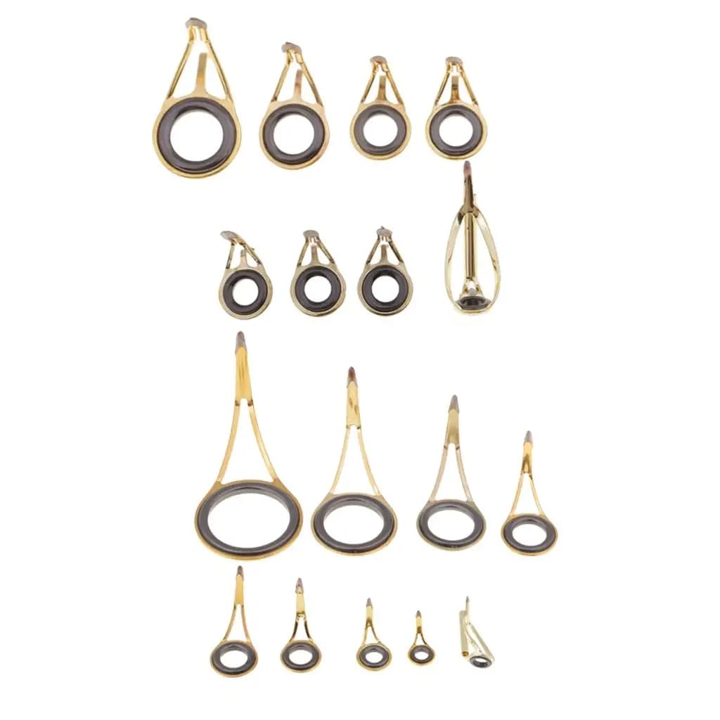 Gold Stainless Fishing Rod Guides Wear Resistant Line Ring Set for Freshwater Rod Repair Accessories Kit