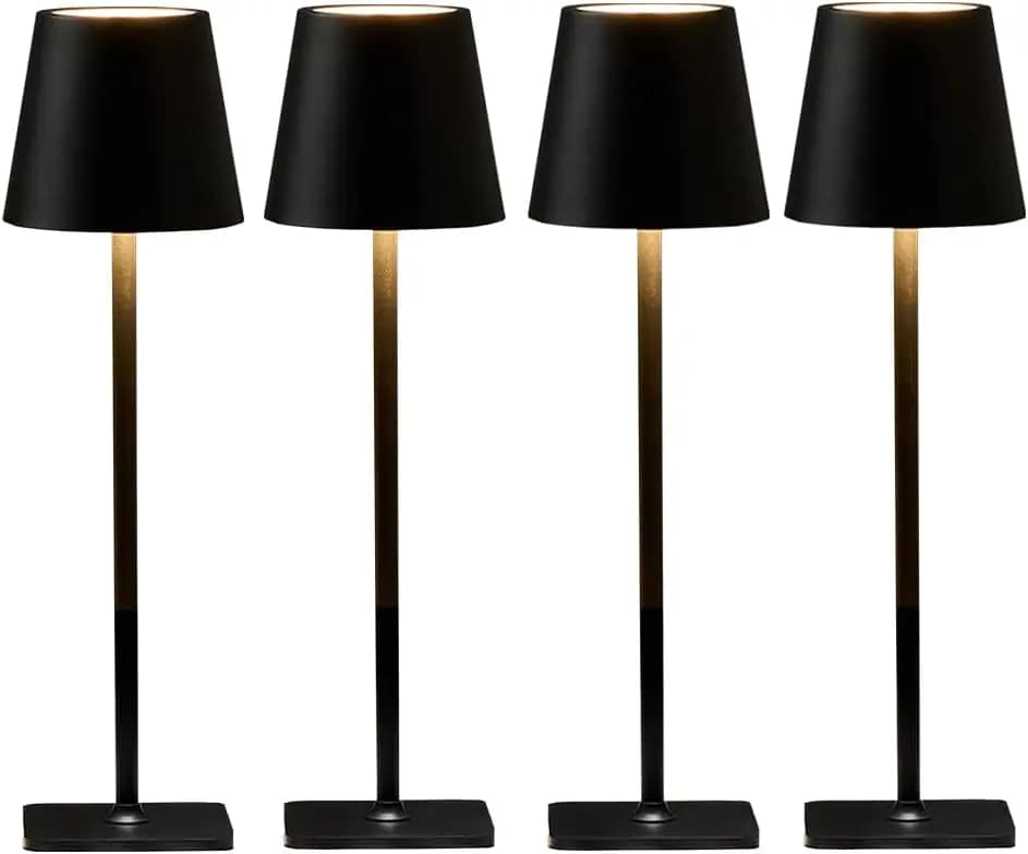 Set di 4 Lampade da Tavolo LED Ricaricabili Wireless, Luci Impermeabili per Esterni, Patio, Ristorante, Scrivania, Piano Cucina