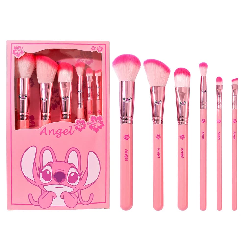 Set di 6 Pennelli da Trucco a Forma di Angelo Rosa, con Setole Morbide e Manico in Legno, Ideali per Ombretto e Makeup Femminile