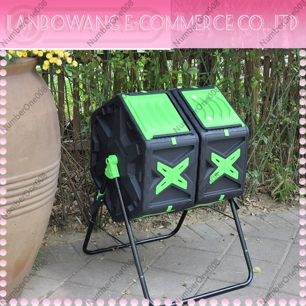 Dual-Bin Compost Tumbler Outdoor Garden Rotating Tumbling Composter Double Door Bins Efficient Organic Waste