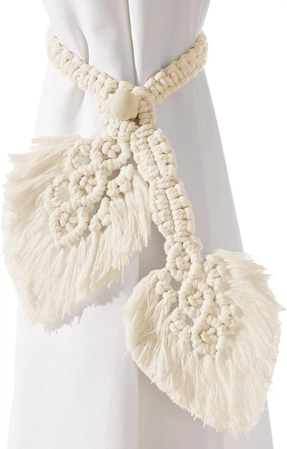 Fermatende Boho in Cotone Lavorato a Mano con Perline in Legno Regolabili per Tende da Interno ed Esterno Stile Rustico Beige