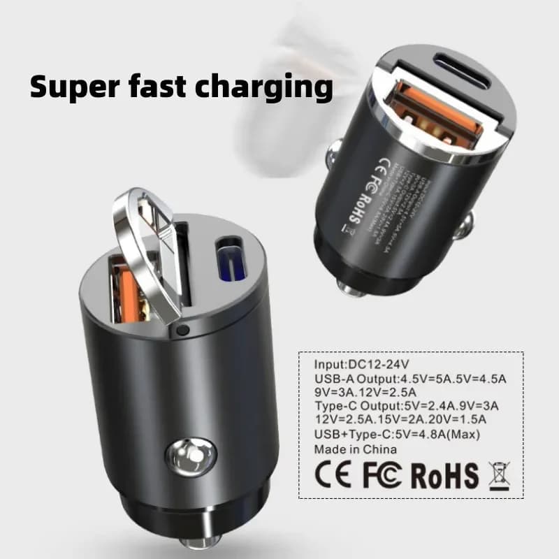 Caricabatteria da auto USB da 100 W TypeC Caricatore rapido a ricarica rapida 3.0 Adattatore di alimentazione per telefono cellulare in auto per iPhone Xiaomi 14 Huawei Samsung