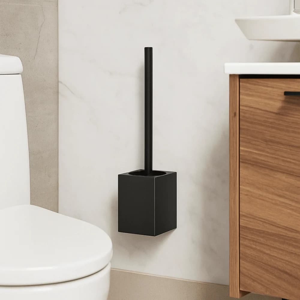 Set di Spazzole per WC con Guscio in Metallo, Senza Angoli Morti, Antiruggine, Installazione a Parete Senza Chiodi
