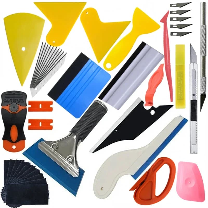Kit Professionale per Applicazione Pellicole Oscuranti e Vinili per Auto con Squeegee, Spatola, Taglierina e Supporto Magnetico