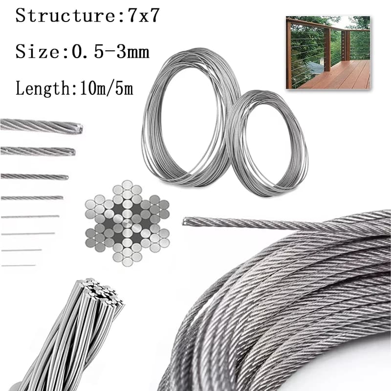 7x7 5 m 10 m stainless steel flexible cable for fishing lifting rod pulling durable DIY 0.5 mm-3 mm