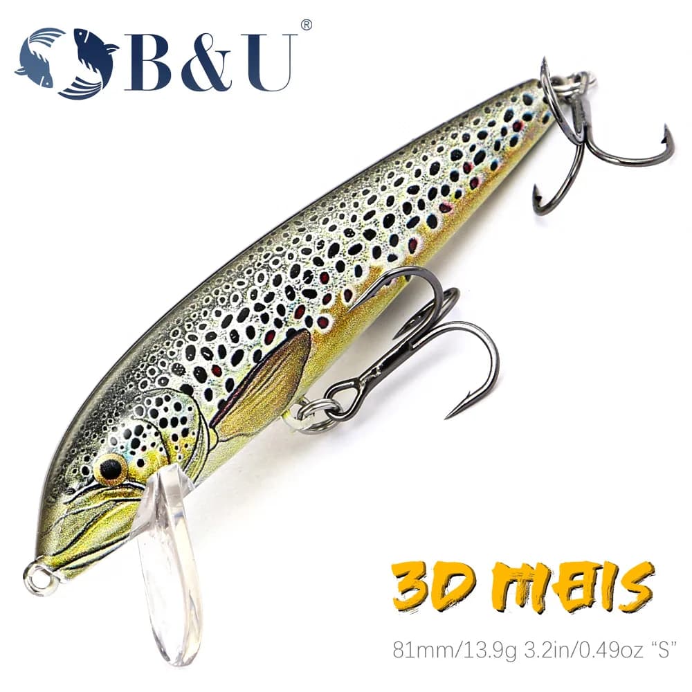 B & U 80mm Affondamento Minnow Wobbling Richiamo di Pesca Esche Artificiali Persico Spigola Luccio Trota Esca Dura Jerkbait Attrezzatura Da Pesca
