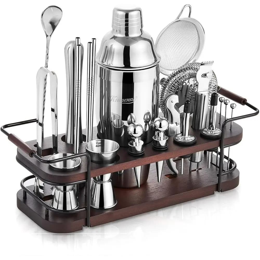 Set Shaker per Cocktail con Supporto, Kit da Barman | Set Completo da Bar 24 Pezzi con Tutti gli Accessori: Shaker, Jigger, M