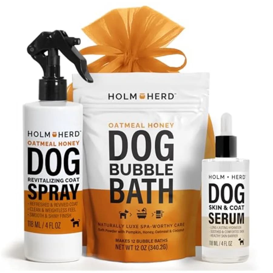 Set Regalo per la Cura del Cane 3 Pezzi: Kit Toelettatura con Shampoo Bagnoschiuma, Spray Deodorante e Siero Lenitivo per Pelli Sensibili