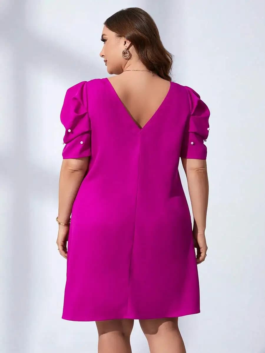 Abito con scollo a V e maniche a sbuffo con perline per donna