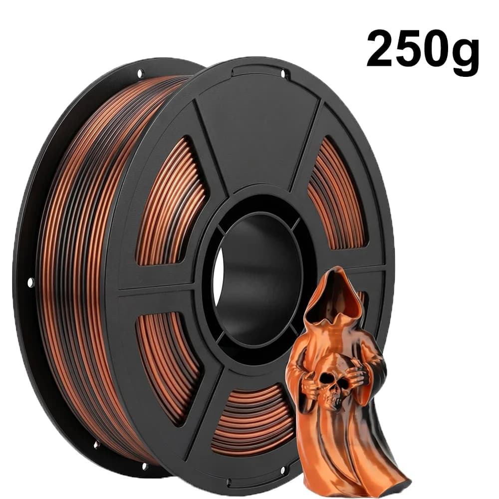 Filamento per stampante 3D bicolore 250g PLA effetto seta nero rame, 1.75mm, precisione dimensionale +/- 0.03mm, filamento per stampa 3D