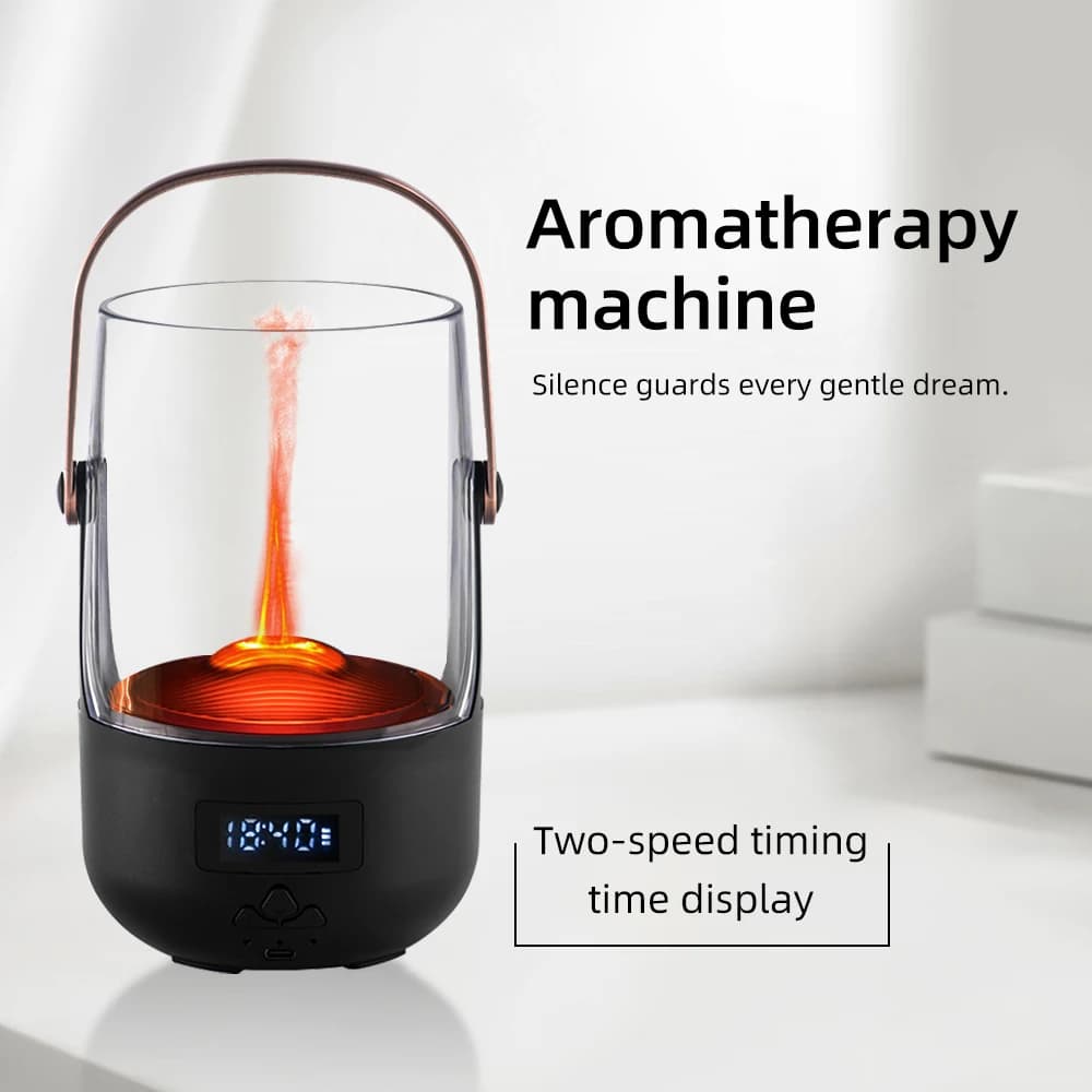 Umidificatore Retrò da 200ml con Effetto Fiamma, Luce Ambientale e Spegnimento Automatico di Sicurezza per Purificazione dell'Aria Domestica e Uso Diffusore