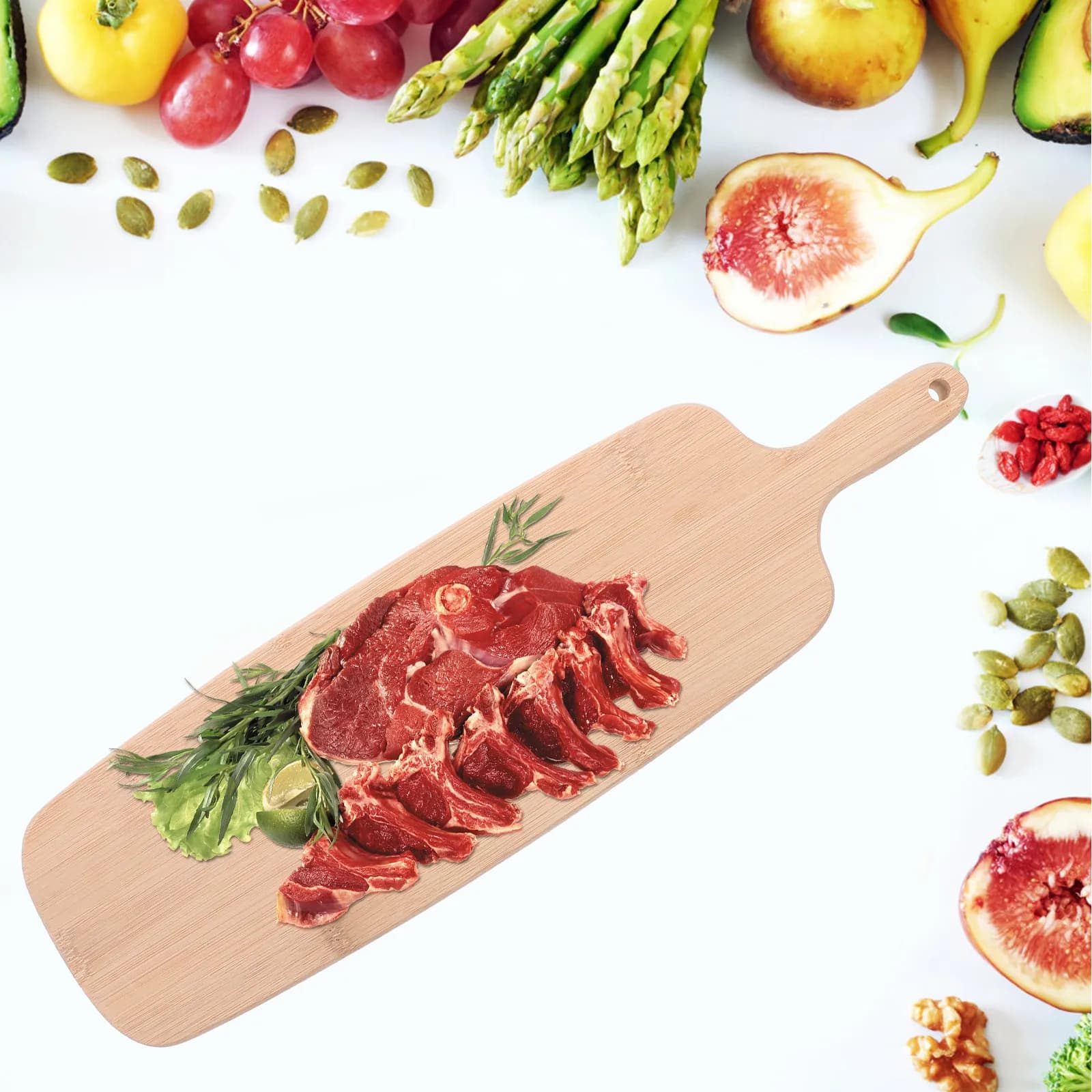 Wood Cutting Board with Handle Large Pizza Bread Vegetable Chopping Board for Kitchen Meat Steak Chicken Pizza Prep and Decor