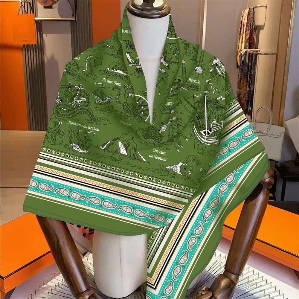 Sciarpa di cashmere di seta Donna Scialli arrotolati manuali Sciarpe quadrate di cavallo Avvolgere Bandana Marchio di lusso Hijab Foulard femminili 135CM