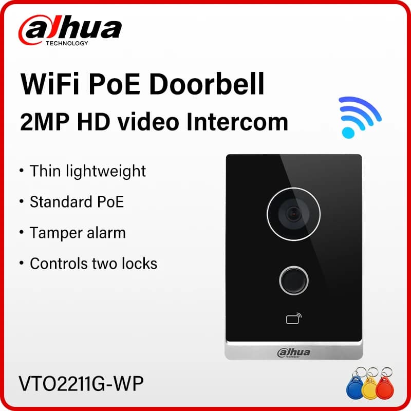 Dahua WiFi PoE 2MP Videocitofono Smart Home Visione notturna Campanello Scheda fotocamera/APP Sblocco IP65 RS485 P2P VTO2211G-WP-S2 originale