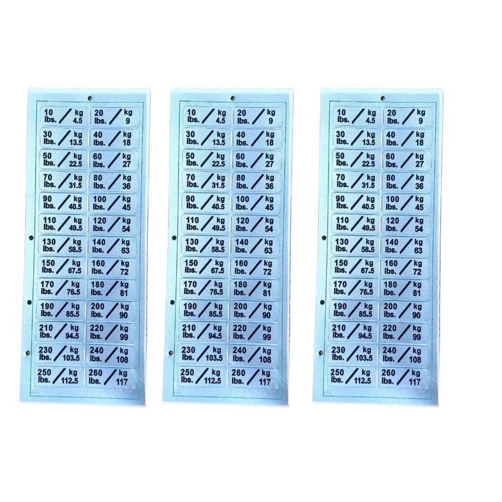 Weight Sticker Labels for Fitness Equipment 3 Sheets Compatible with Weight Stacks Plate Selection Devices and Pulley Systems