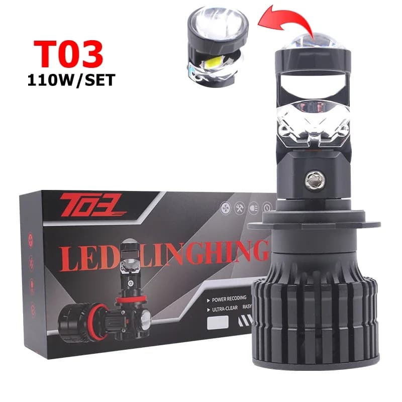 T03 Proiettore per auto 110W H4 Mini Auto Ha Condotto La Luce H4 H7 Proyector H4 H7 H8 9005 9006 Lente Canbus H11 Faro A Led Guida a sinistra