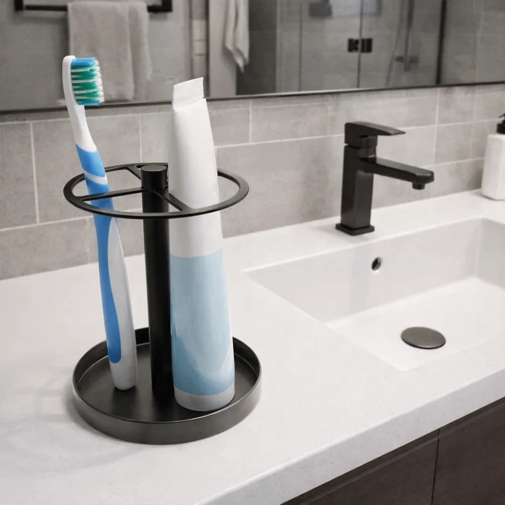 Portaspazzolino e Porta Dentifricio in Acciaio Inossidabile Salvaspazio con Fessure Ventilate, Supporto Antiscivolo per Spazzolini, Organizzatore per Dentifricio