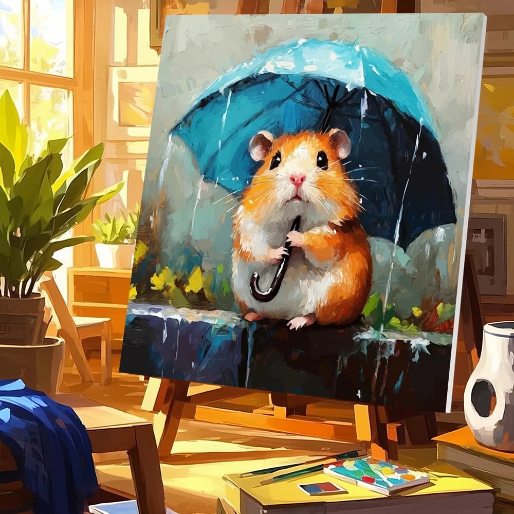 DIY Oil Painting By Numbers Hamster Animal Digital Oil Painting Umbrella Arts And Crafts Kits Home Decoration For Living Room