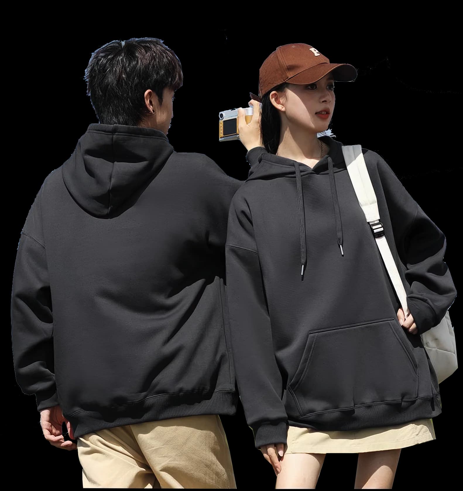 Men's hoodie with custom graphics new winter Women's thick sweatshirts with uncovered shoulders Custom print Pullover cotton casual
