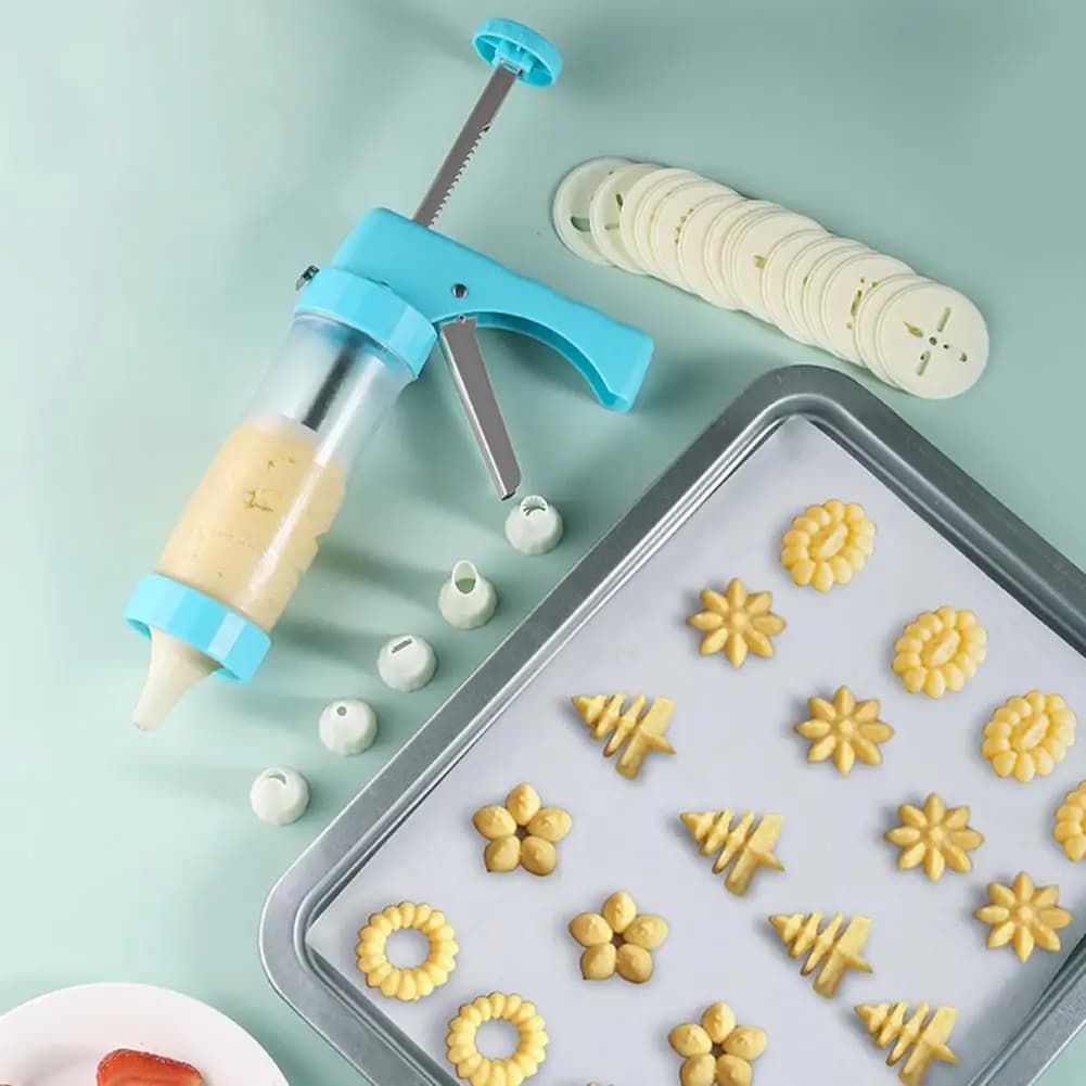 1 Set Pressa per biscotti Kit per biscotti in acciaio inossidabile Strumento di cottura creativo con 16 piastre e 6 ugelli Forniture per dessert da cucina