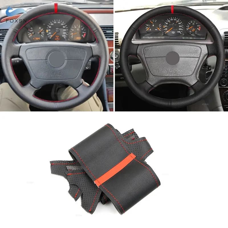 Per Mercedes Benz Classe CL W202 W140 C140 1993-1999 Classe E W210 1996-1999 W124 Coprivolante per auto Rivestimento in pelle barra rossa