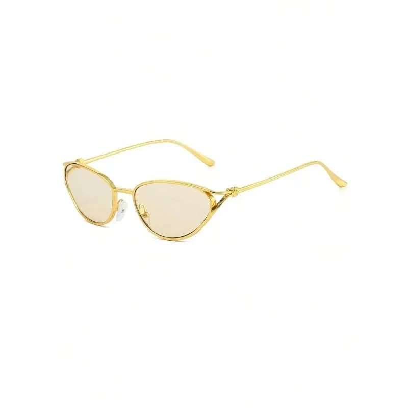 Slim Thin Metal Pointed Cat Eye Sunglasses for Women Gold Frame Gradient Pink Lens French Elegant Vacation Commute Fashion ShadesLuxury Fashion Big Discount