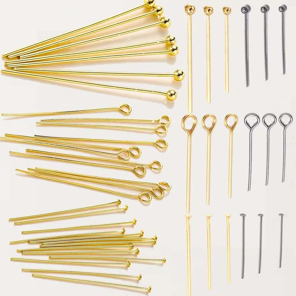 100Pcs 16-50mm 14/18K Gold Plated Eye Flat Head Pins Needle Ball Head Pins bead Pendants Connectors For Jewelry Making Findings