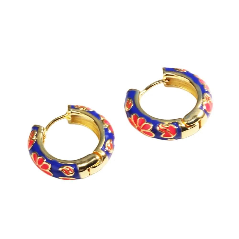 India Traditional Flower Enamel Ear Rings Chinese Classic Chinese Style Earrings Copper Vintage Glaze Ear Jewelry Jewelry
