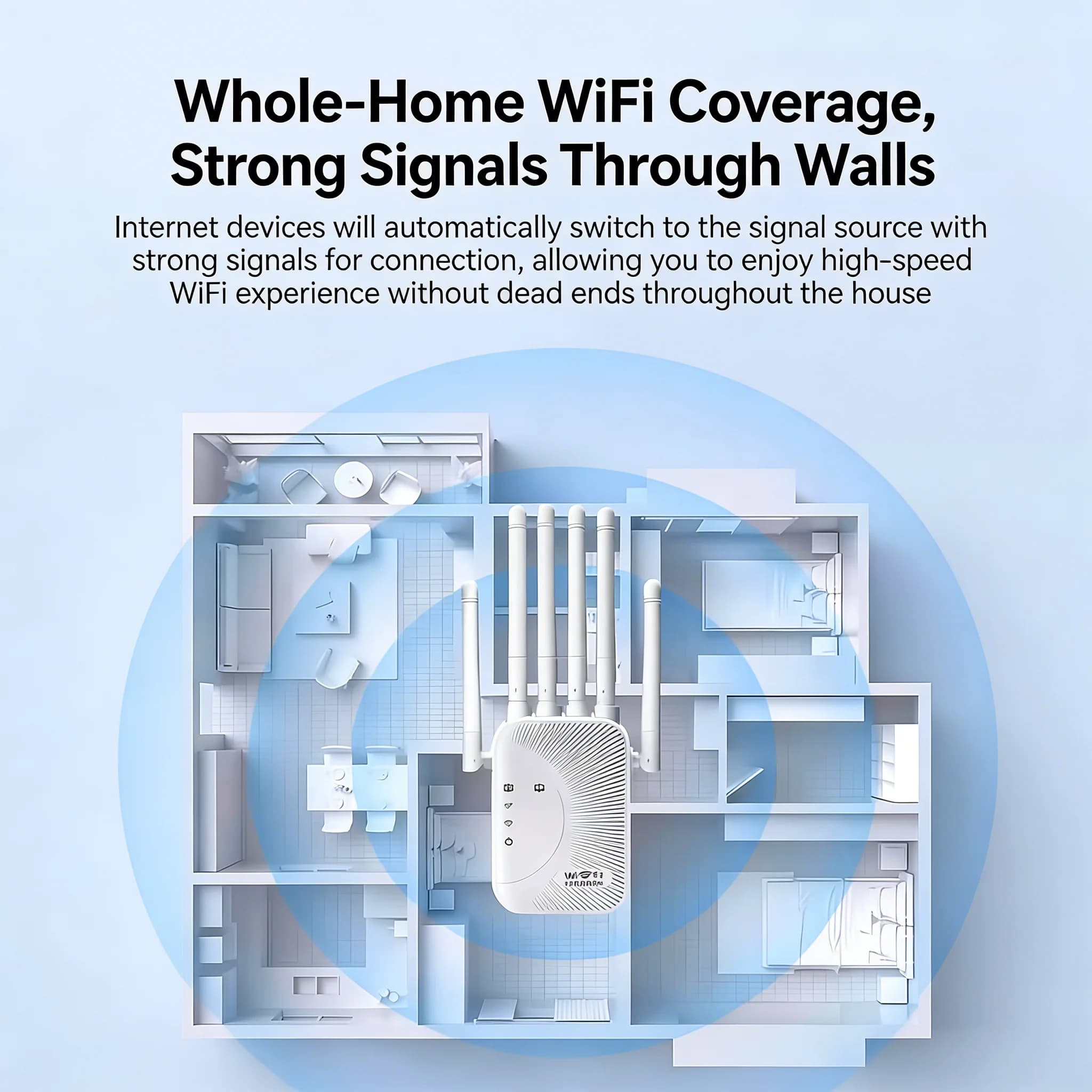 1200Mbps Dual‑Band Wifi Range Extender 2.4G 5G Wireless Signal Booster Repeater For Home Network Expansion