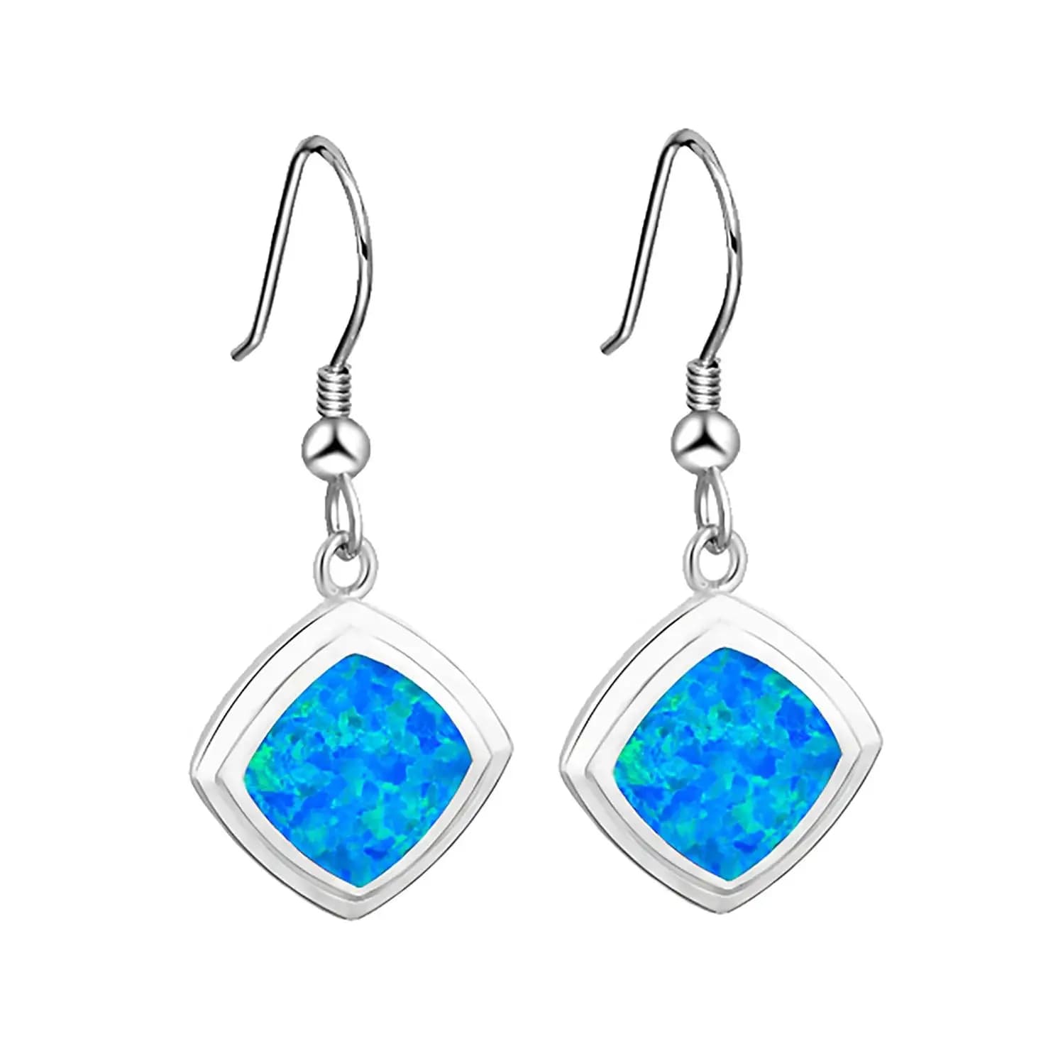 Orecchini geometrici quadrati da donna, gioielli di lusso con pendenti in opale blu scintillante, orecchini alla moda, regalo per ragazze