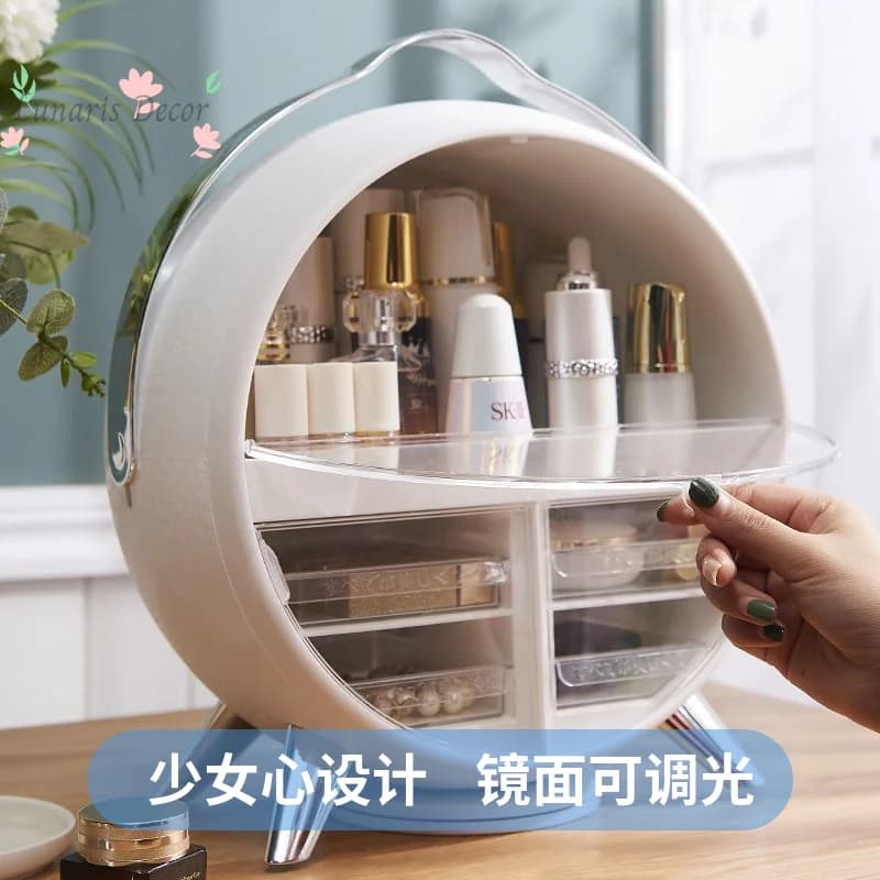 Scatola portaoggetti cosmetica rotonda portatile di alta gamma con coperchio a ribalta, scatola portaoggetti per prodotti per la cura della pelle da appoggio.